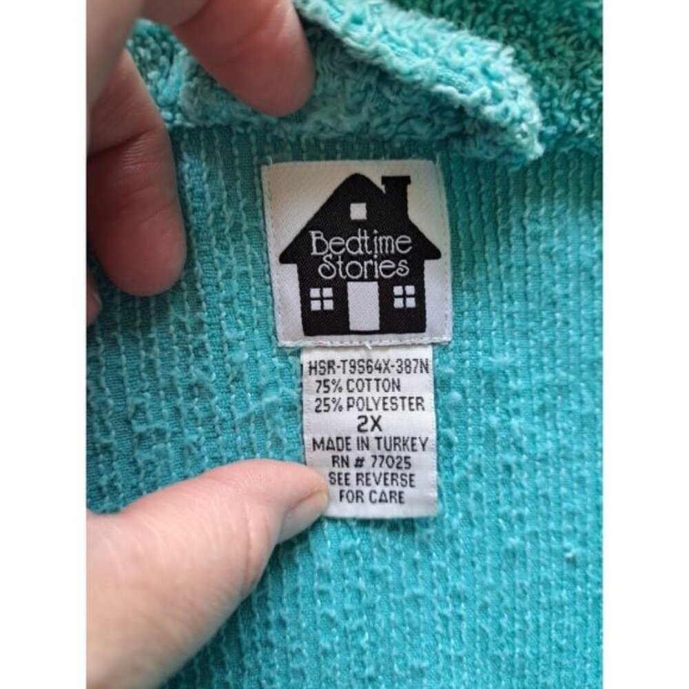 Bedtime Stories Turquoise Terry Cloth Robe Monkey Toucan Embroidery Women's 2X - Picture 5 of 11